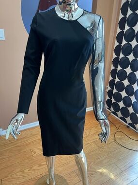 Stella McCartney Black Dress with Metallic Silver Sleeve